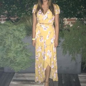 Yellow Floral Matching Set - Wrap Top & Slit Skirt - Size Small